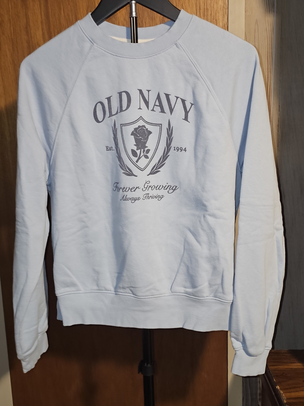 Old Navy Light Blue Crewneck Sweatshirt with Crest Logo